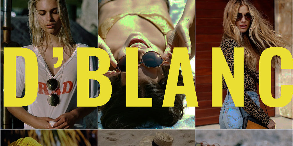 d'blanc promotional with three girl models wearing sunglasses.