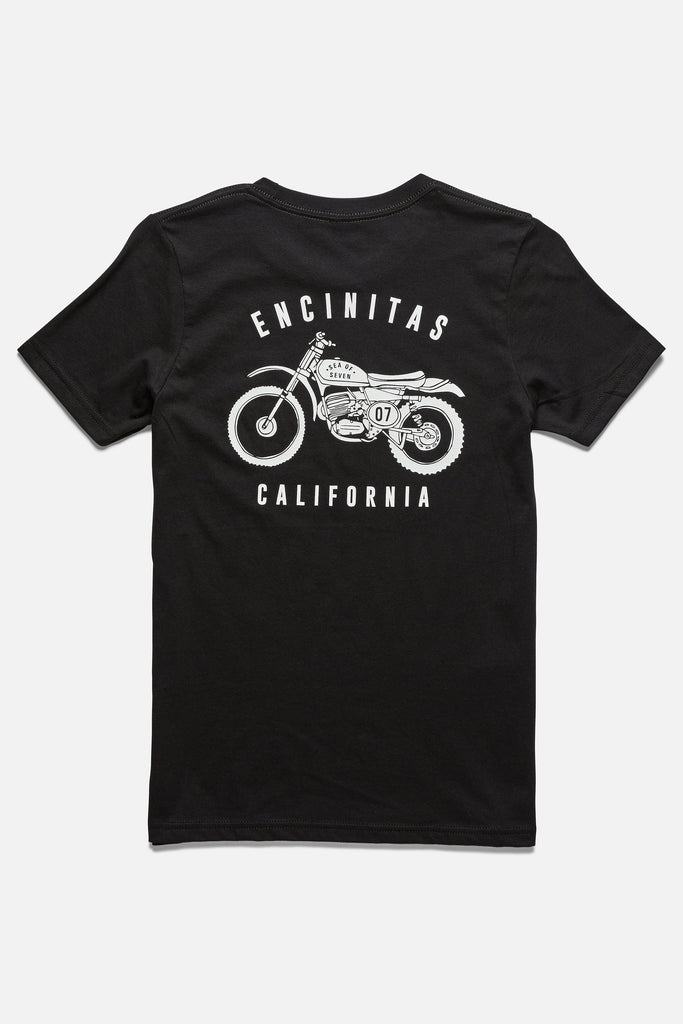 Full Throttle boys black t-shirt with motocross motorcycle and Encinitas California number 07 t-shirt