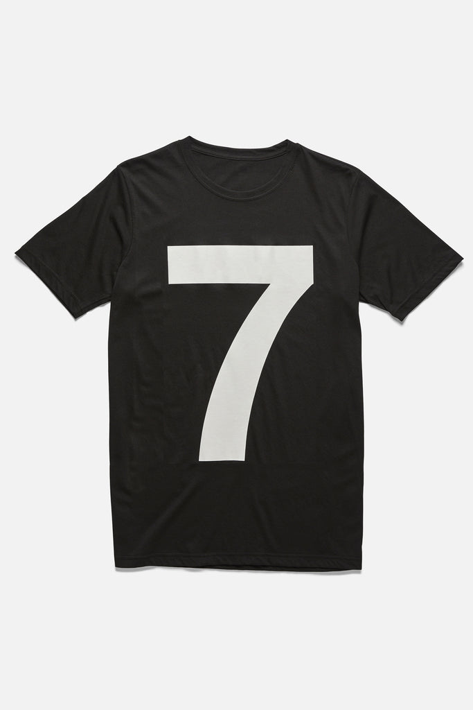 Mens black tee with oversized number 7 - white seven t-shirt
