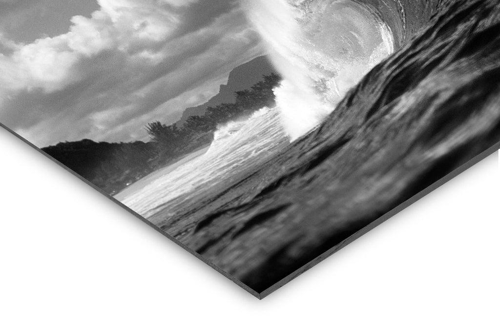 Acyrlic print of the surfing spot Pipeline on the North Shore of Oahu by surf photographer Jack English titled Shattered Glass.