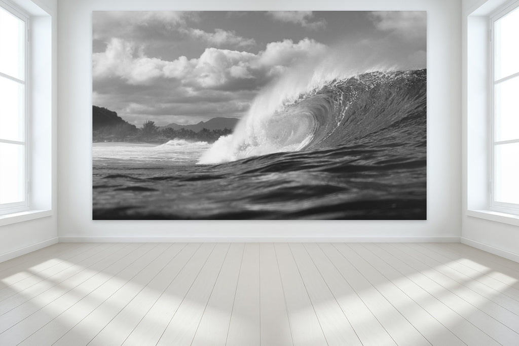 Custom surfing wall mural of the photo Shattered Glass in Hawaii at the Pipeline located on the north shore of Oahu.