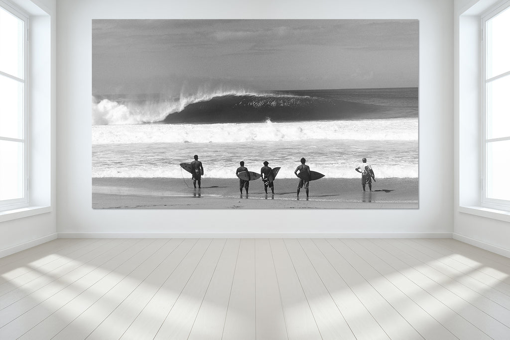 Surfing Wall Murals of a photo from the surf spot Pipeline on the North Shore of Oahu in Hawaii titled Standing Room Only.